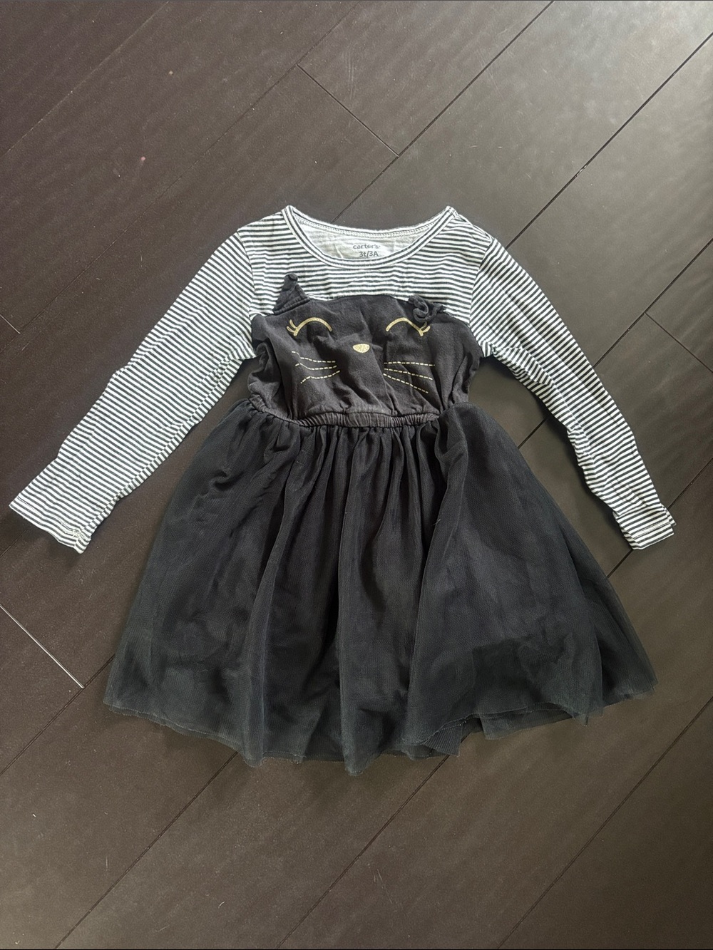 Carter's Black and White Striped Top Cat Tulle Dress